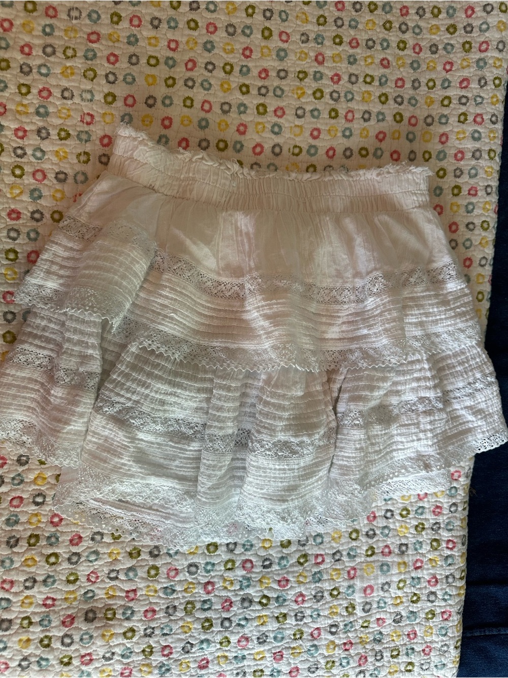 aerie White Tiered Lace Mini Skirt